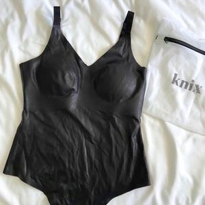 Knix x The Birds Papaya Collab Black Leatherlike Thong Bodysuit Size M